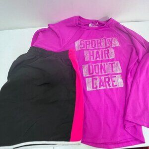 Athletic Outfit Lot of 2 2X Plus Size‎ Pink Black Shorts Shirt Danskin Xersion